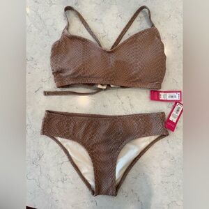 Xhilaration Brown Textured Bikini Set - Small Bottom/D/DD Top